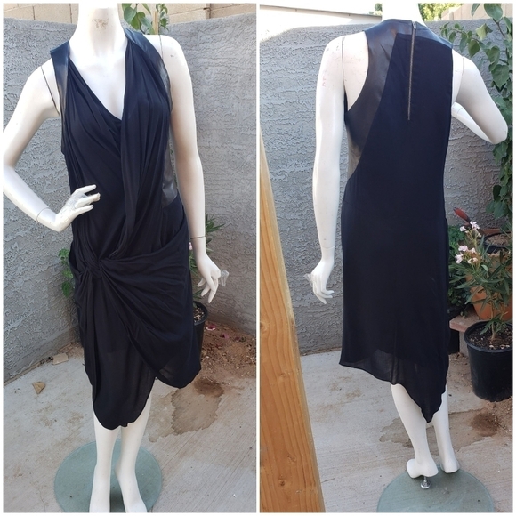Helmut Lang Black Leather Trim Dress - Picture 2 of 12